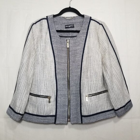 Karl Lagerfeld zip up blazer jacket ivory navy 10? - Picture 1 of 12